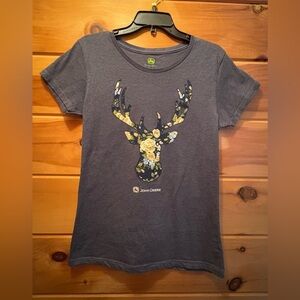 John Deere Floral Antlers Tee T Shirt Gray Large. NWOT